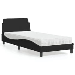 vidaXL Lit avec matelas noir 90x190 cm tissu - 90 x 190 cm