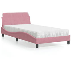 vidaXL Lit avec matelas rose 100x200 cm velours - 100 x 200 cm