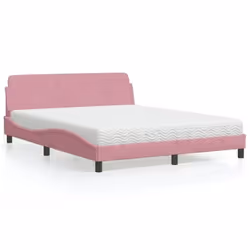 vidaXL Lit avec matelas rose 160x200 cm velours - 160 x 200 cm