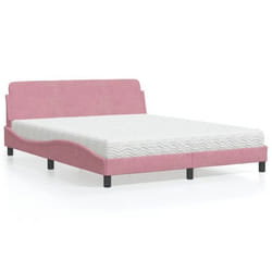 vidaXL Lit avec matelas rose 160x200 cm velours - 160 x 200 cm