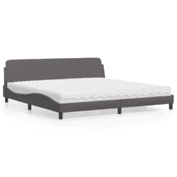 vidaXL Lit avec matelas gris 200x200 cm similicuir - 200 x 200 cm