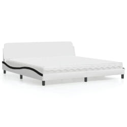 vidaXL Lit avec matelas blanc et noir 200x200 cm similicuir - 200 x 200 cm
