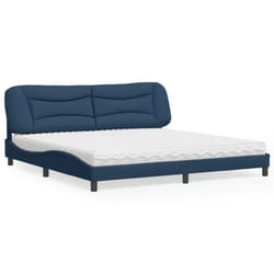 vidaXL Lit avec matelas bleu 200x200 cm tissu - 200 x 200 cm