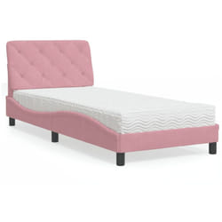 vidaXL Lit avec matelas rose 90x190 cm velours - 90 x 190 cm