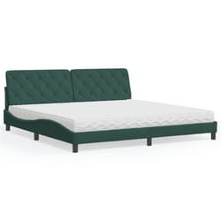 vidaXL Lit avec matelas vert foncé 200x200 cm velours - 200 x 200 cm