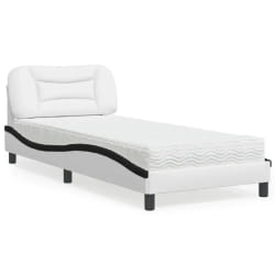vidaXL Lit avec matelas blanc et noir 80x200 cm similicuir - 80 x 200 cm