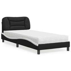 vidaXL Lit avec matelas noir et blanc 90x190 cm similicuir - 90 x 190 cm