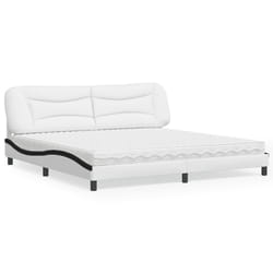 vidaXL Lit avec matelas blanc et noir 200x200 cm similicuir - 200 x 200 cm
