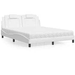 vidaXL Lit avec matelas blanc 160x200 cm similicuir - 160 x 200 cm