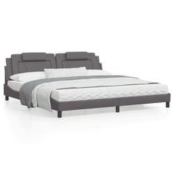 vidaXL Lit avec matelas gris 200x200 cm similicuir - 200 x 200 cm