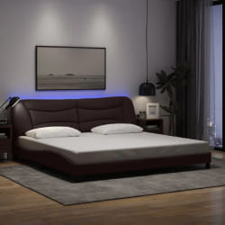 vidaXL Cadre de lit avec LED sans matelas marron foncé 200x200cm tissu - 200 x 200 cm