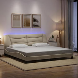 vidaXL Cadre de lit avec lumières LED crème 200x200 cm tissu - 200 x 200 cm