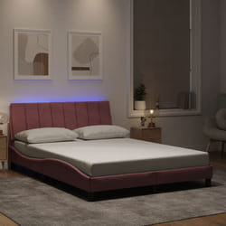 vidaXL Cadre de Lit avec Lumières LED Lit Rembourré avec Sommier à Lattes Lit Double Lit Adulte Moderne Rose 120x200 cm