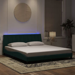 Vidaxl Cadre De Lit Avec Led Sans Matelas Hanko Vert Foncé 180x200 Cm Velours