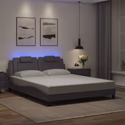 vidaXL Cadre de lit avec LED sans matelas gris 160x200 cm - 160 x 200 cm