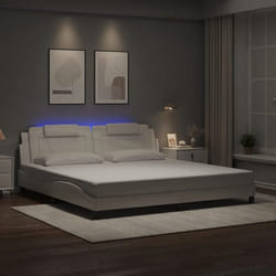 vidaXL Cadre de Lit avec Lumières LED Lit Rembourré avec Coussin Lit Double Lit Adulte Chambre Moderne Blanc 200x200 cm