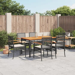 vidaXL Ensemble à manger de jardin coussins 7pcs Noir Résine tressée