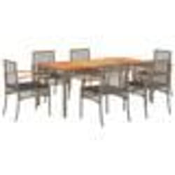 vidaXL Ensemble à manger de jardin et coussins 7 pcs gris rotin