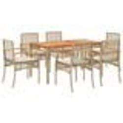 vidaXL Ensemble à manger de jardin et coussins 7 pcs beige poly rotin