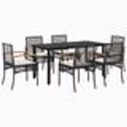 vidaXL Ensemble à manger de jardin coussins 7pcs Noir Résine tressée
