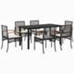 vidaXL Ensemble à manger de jardin coussins 7pcs Noir Résine tressée