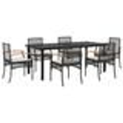 vidaXL Ensemble à manger de jardin coussins 7pcs Noir Résine tressée