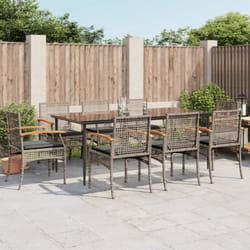 Ensemble à manger de jardin 9 pcs coussins gris résine tressée Vidaxl