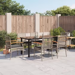 vidaXL Ensemble à manger de jardin et coussins 7 pcs gris rotin