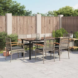 vidaXL Ensemble à manger de jardin et coussins 7 pcs gris rotin