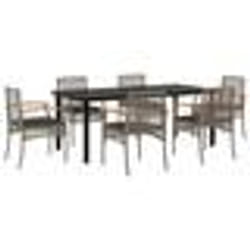 vidaXL Ensemble à manger de jardin et coussins 7 pcs gris rotin