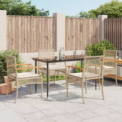 Ensemble à manger de jardin avec coussins 5pcs Beige poly rotin Vidaxl