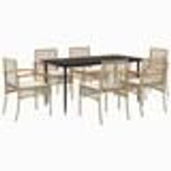 vidaXL Ensemble à manger de jardin et coussins 7 pcs beige poly rotin