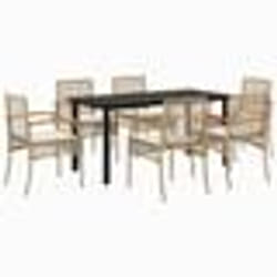 vidaXL Ensemble à manger de jardin et coussins 7 pcs beige poly rotin