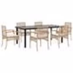 vidaXL Ensemble à manger de jardin et coussins 7 pcs beige poly rotin
