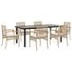 vidaXL Ensemble à manger de jardin et coussins 7 pcs beige poly rotin
