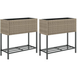 Jardinières Avec Étagère 2 Pcs Gris 70x28x70 Cm Résine Tressée Vidaxl