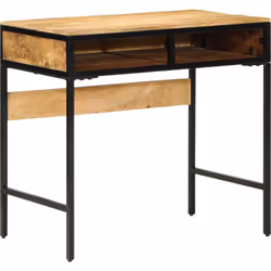 Ce bureau d'écriture a un design minimaliste, alliant le bois de manguier brut à un métal robuste pour un espace de travail p ...