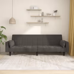 vidaXL Canapé-lit à 2 places avec deux oreillers Gris foncé Velours