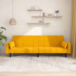 vidaXL Canapé-lit à 2 places avec deux oreillers Jaune Velours 375851