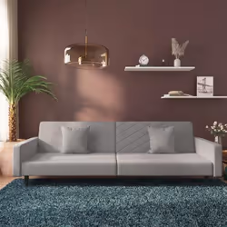 vidaXL Canapé-lit à 2 places avec deux oreillers Gris clair Velours