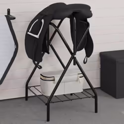 Ce porte-selle pliable est une très belle pièce à utiliser dans les selleries ou lors de concours hippiques. Construction dur ...