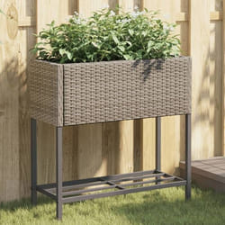 vidaXL Jardinière avec étagère gris résine tressée jardinière dextérieur bac à fleurs bac à tomates jardinière de 366389