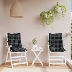 vidaXL Coussins de chaise à dossier bas lot de 2 motif à carreaux noir