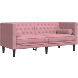 Vidaxl - Canapé Chesterfield avec traversins 2 places rose velours