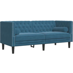 Vidaxl - Canapé Chesterfield avec traversins 2 places bleu velours