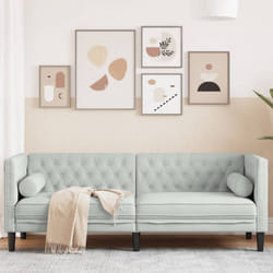 Canapé Chesterfield avec traversins 3 places gris clair velours - Vidaxl