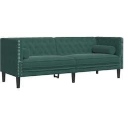 Vidaxl - Canapé Chesterfield avec traversins 3 places vert foncé velours 952621