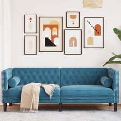 Vidaxl - Canapé Chesterfield avec traversins 3 places bleu velours