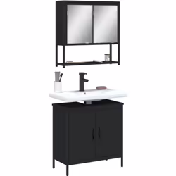 Cet ensemble de meubles de salle de bain pratique, avec un espace de rangement spacieux, est un excellent supplément à votre ...