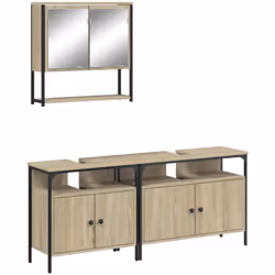 Cet ensemble de meubles de salle de bain pratique, avec un espace de rangement spacieux, est un excellent supplément à votre ...